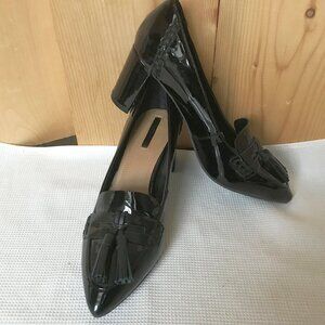 Tahari Tami Patent Block heel Tassel Pumps, 7 1/2 M